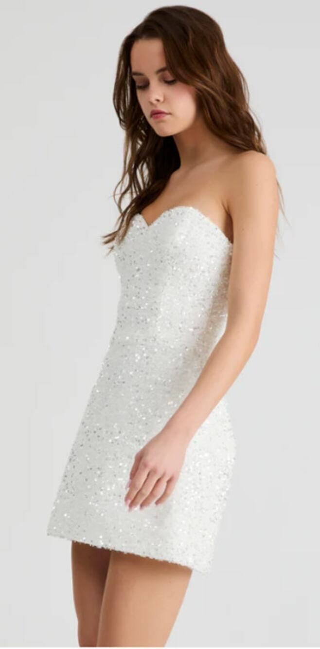 HELSI Cindy Off White Sequin Sweetheart Strapless Mini Dress Sz Large NWT